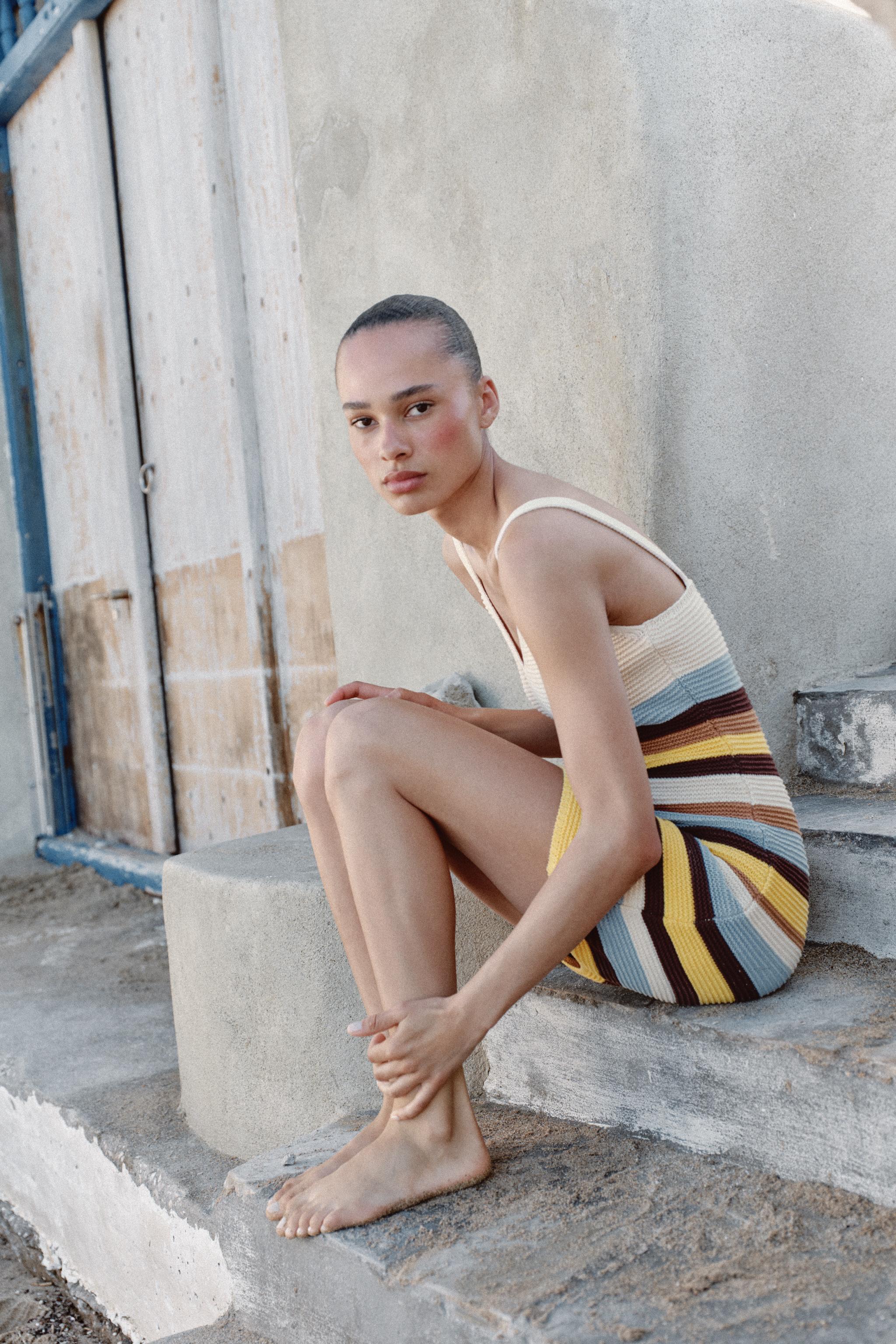 STRIPED KNIT MINI DRESS
